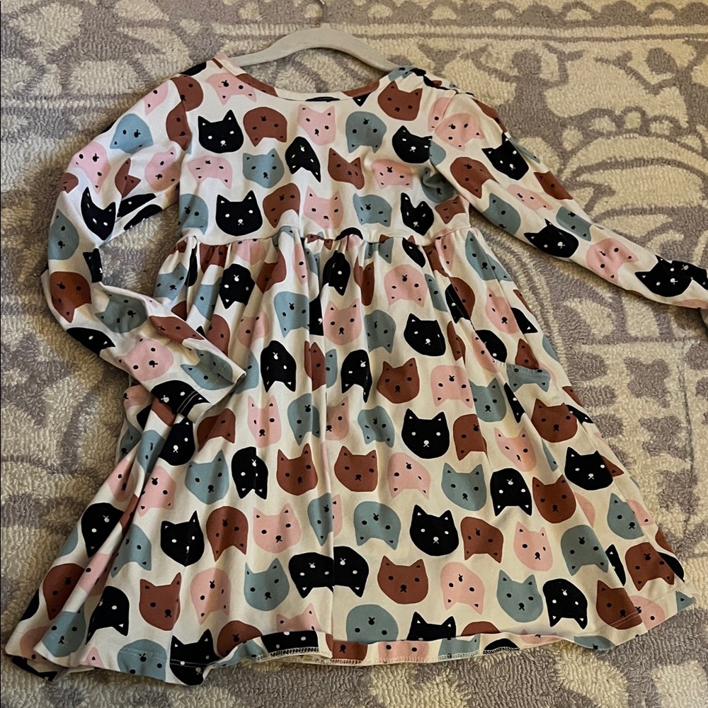 Hanna Andersson Girls' Cat Print Long Sleeve Dress - Pink, Black, Brown, Blue